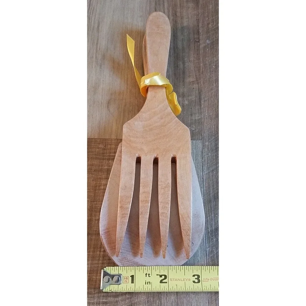 Vintage Kitchen Kitsch Decor Wood Salad Servers Utensils Fork and Spoon Cottage‎